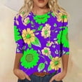 thumbnail image 2 of CYMMPU Summer Fashion Shirts 3/4 Sleeve Tunic Tops Spring Tops Crew Neck Loose Fit Blouses for Women Dressy Casual Floral Printed Empire Waist A Line T-Shirts Purple M, 2 of 4
