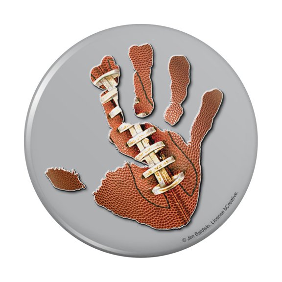 Hand Print Football Get a Grip Pinback Button Pin
