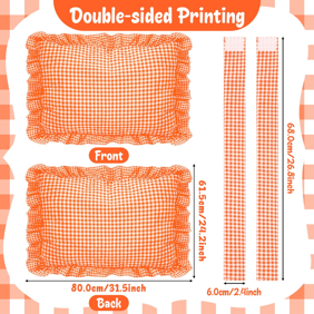 MALLMALL6 Plaid Ruffle Euro Sham Set of 2, Orange Decorative Pillow Covers for Couch
