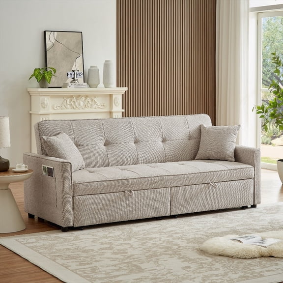 Modern Fabric 3 in 1 Convertible Sleeper Sofa Bed 74L*71.7W