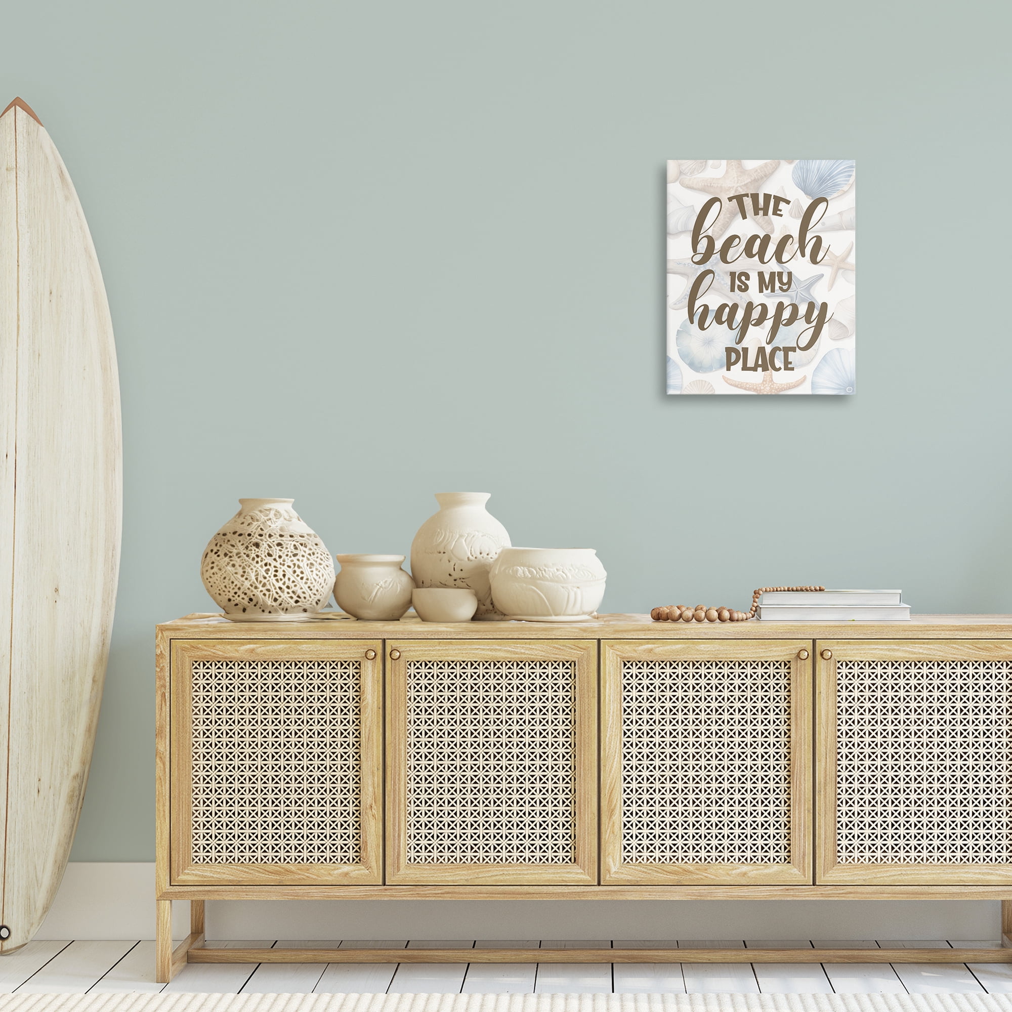 Stupell Industries Beach Happy Place Typography Painting Gallery Wrapped Canvas Art Print Wall Art, 16 x 20