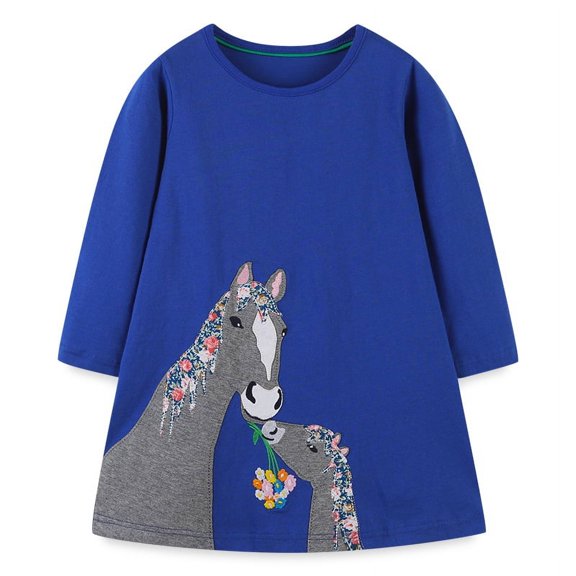 Yidarton 2022 European and American style girls long-sleeved dress autumn new children's knitted princess dress cartoon embroidery 4T