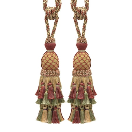 Cherry Grove Collections Pair of Lavish Wine, Gold, Green Large Curtain & Drapery Tassel Tieback / Large 11