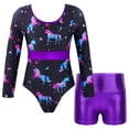 thumbnail image 4 of MSemis 2pcs Kids Girls Dance Outfit Long Sleeve Leotard with Shorts, 4 of 6