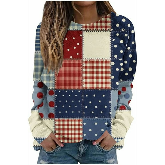 Plus Size Sweatshirt for Women Vintage Plaid Print Hoodless Shirts Crewneck Comfy Trendy Long Sleeve Tunic Pullover