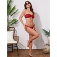 thumbnail image 5 of DARING DIVA Women's O Ring Ruched Bandeau Ribbed Bikini Set Medium Red, 5 of 6