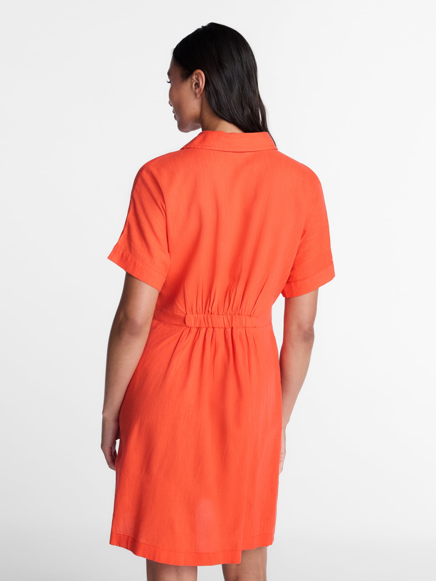 Time and Tru Women's Linen Pleated Waist Fit And Flare Mini Shirt Dress, Sizes XS-XXXL