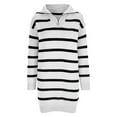 thumbnail image 4 of HAiming Women's Striped Sweater Dress Casual Loose Long Sleeve Trendy Zipper V Neck Knitted Pullover Mini Dresses, 4 of 7
