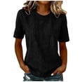 thumbnail image 3 of Women's Casual Crew Neck Short Sleeve Solid Color Denim Pullover Top Soft Lightweight Comfy Versatile Daily Wear Summer Outfits | CSEONE,Black L, 3 of 9