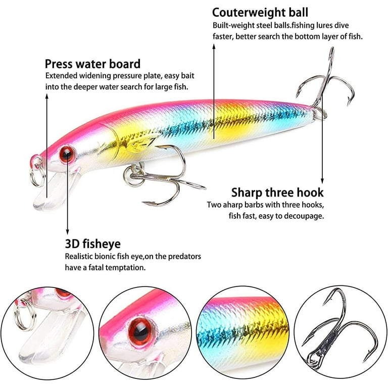 Portable 10pcs Trout Fishing Lures Floating Spinner Baits Bass Tackle  Colorful Topwater Floating Rotating Tail for Bass 