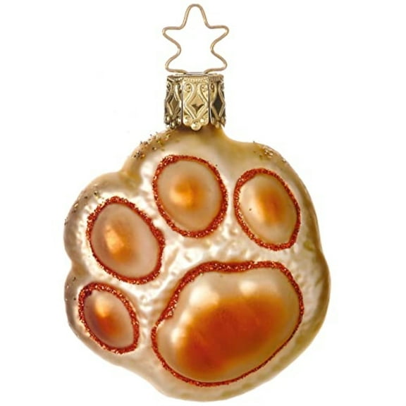 Inge Glas Brown Paw Print German Glass Christmas Ornament FREE BOX 2.6 Inch