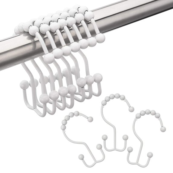 Double Shower Curtain Hooks Rings Heavy Duty Set of 12, White