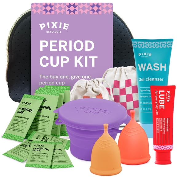 Pixie Menstrual Cup Kit - No Metals or Toxins - 100% Medical-Grade Silicone - Best Period Cup Starter Kit - Proven to Be What You Need to Become A Successful Cup User - Tampon Alternative