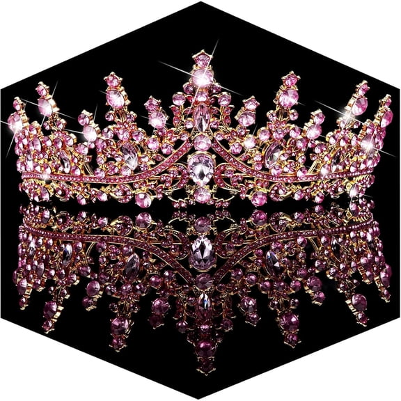 Pink Crown for Women Crystal Queen Crown Princess Tiara, coronas para 15 años corona para pastel, Wedding Tiara for Bride Bridal Hair Accessories Birthday Prom Pageant Party Halloween