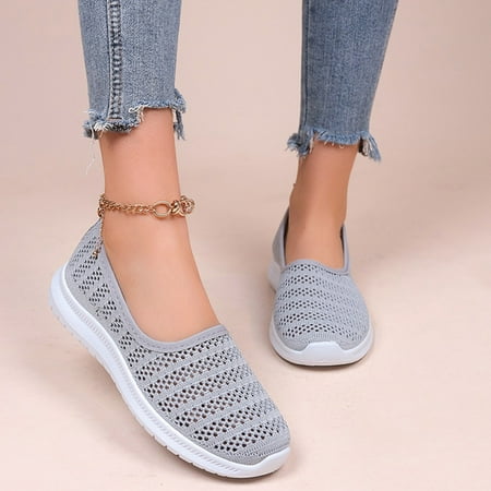 

BCMMKLPP Women s Fashion Flat Comfortable Single Shoes Mesh Breathable Casual Sneakers Grey 40