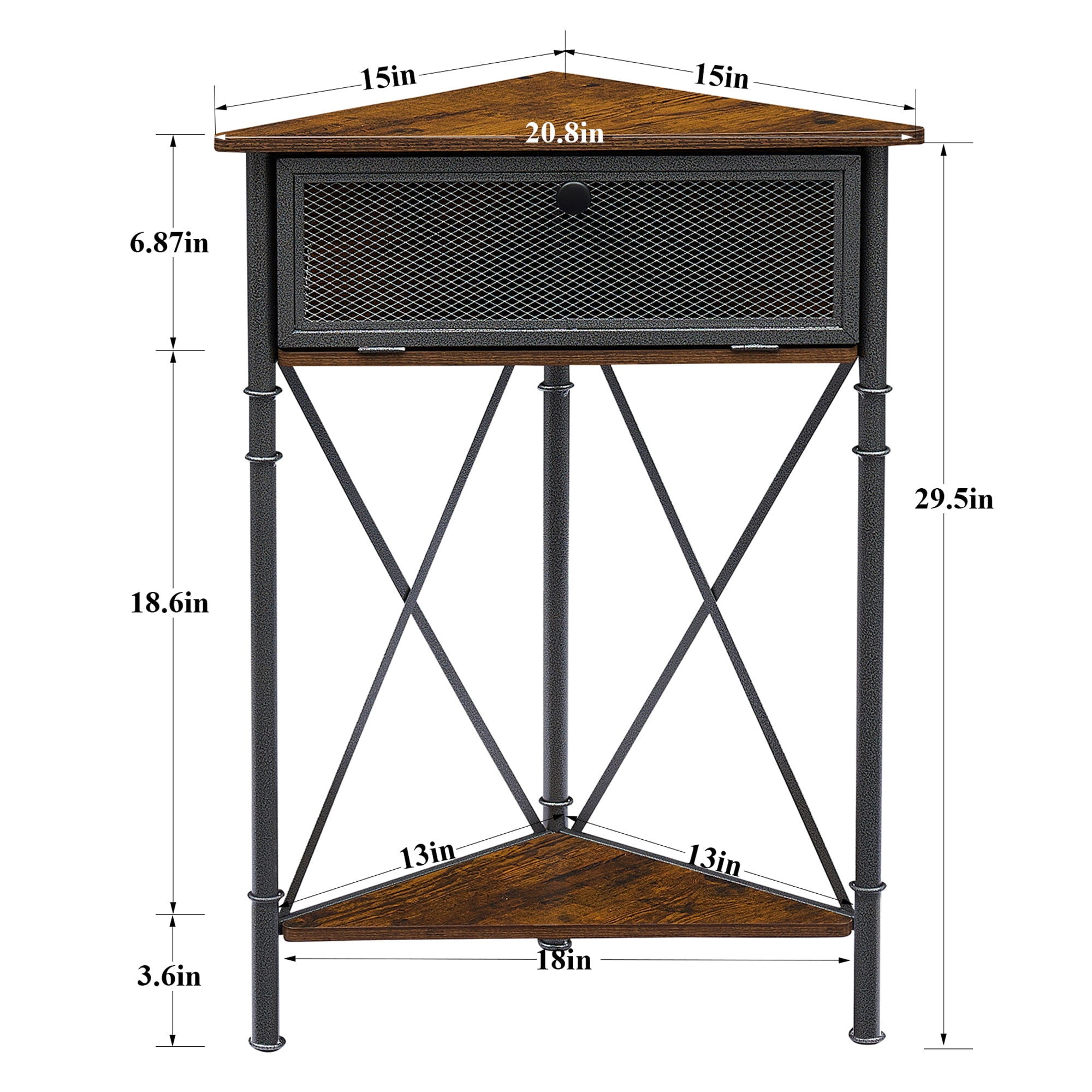 VECELO Corner Storage Cabinet with Flip Drawer and Shelf, Triangle X-Shaped Freestanding Floor Cabinet,  Brown