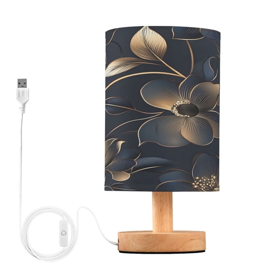 Black Golden Flower Table Lamp, Fully Dimmable Nightstand Lamp with USB and Linen Fabric Shade, Modern Gifts for Bedroom, Living Room, Office