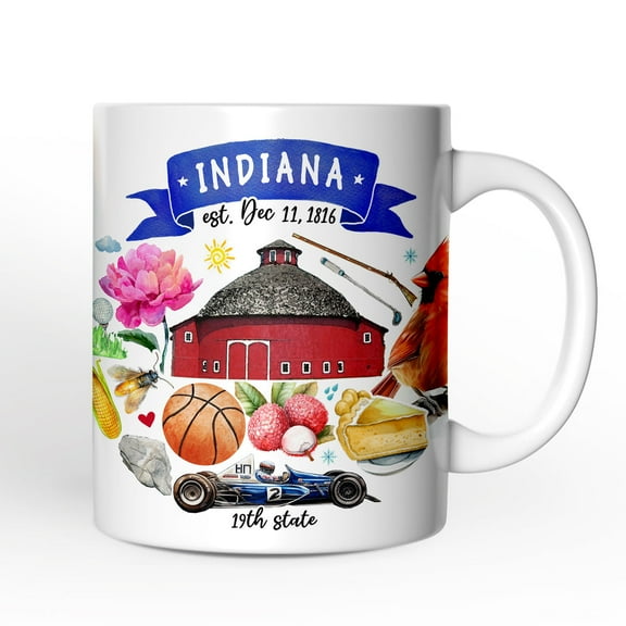 Artistic Indiana State Themes and Landmarks Personalized Mug With Custom Name