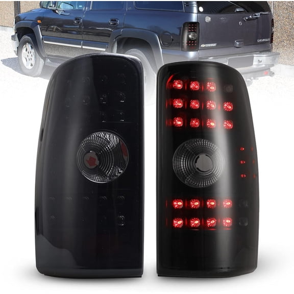 1 Pair LED Tail Lights for Chevy Suburban 1500/2500/Tahoe/GMC 2000 2001 2002 2003 2004 2005 2006,Matte Black & Smoked Lens