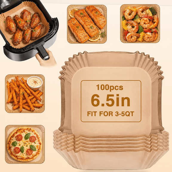 Xuet 100-Pack Square Air Fryer Liners, 6.5" Nonstick Disposable Parchment Paper