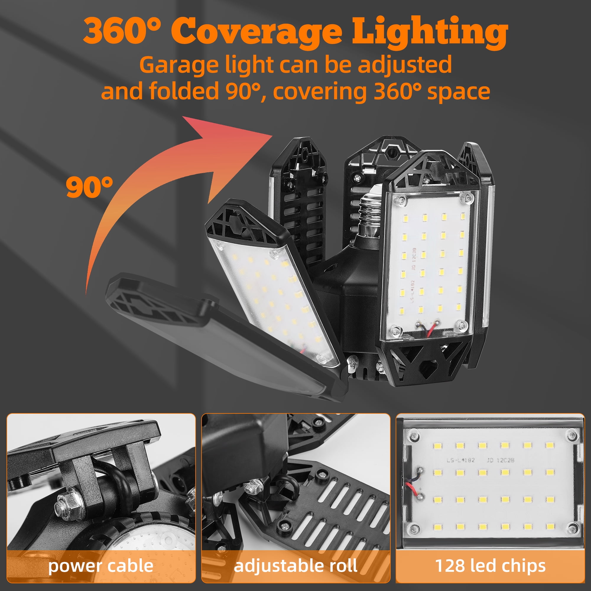 2 Pack LED Garage Lights, 160W 18000LM 6500K Deformable LED Garage Ceiling Light Shop Lights with 5 Adjustable Panels for Garage Workshop Basement Support E27 Screw Socket