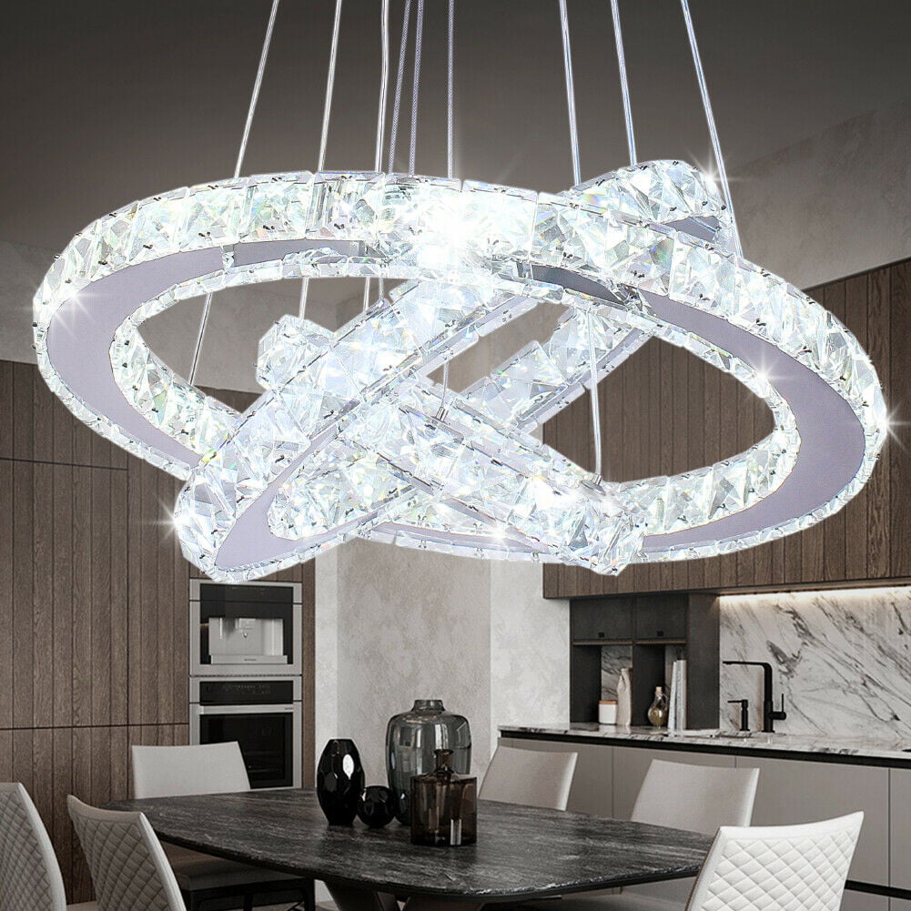 New Luxury LED Round 3sides Crystal Pendant Lamp 3 Rings Ceiling Light Lighting 