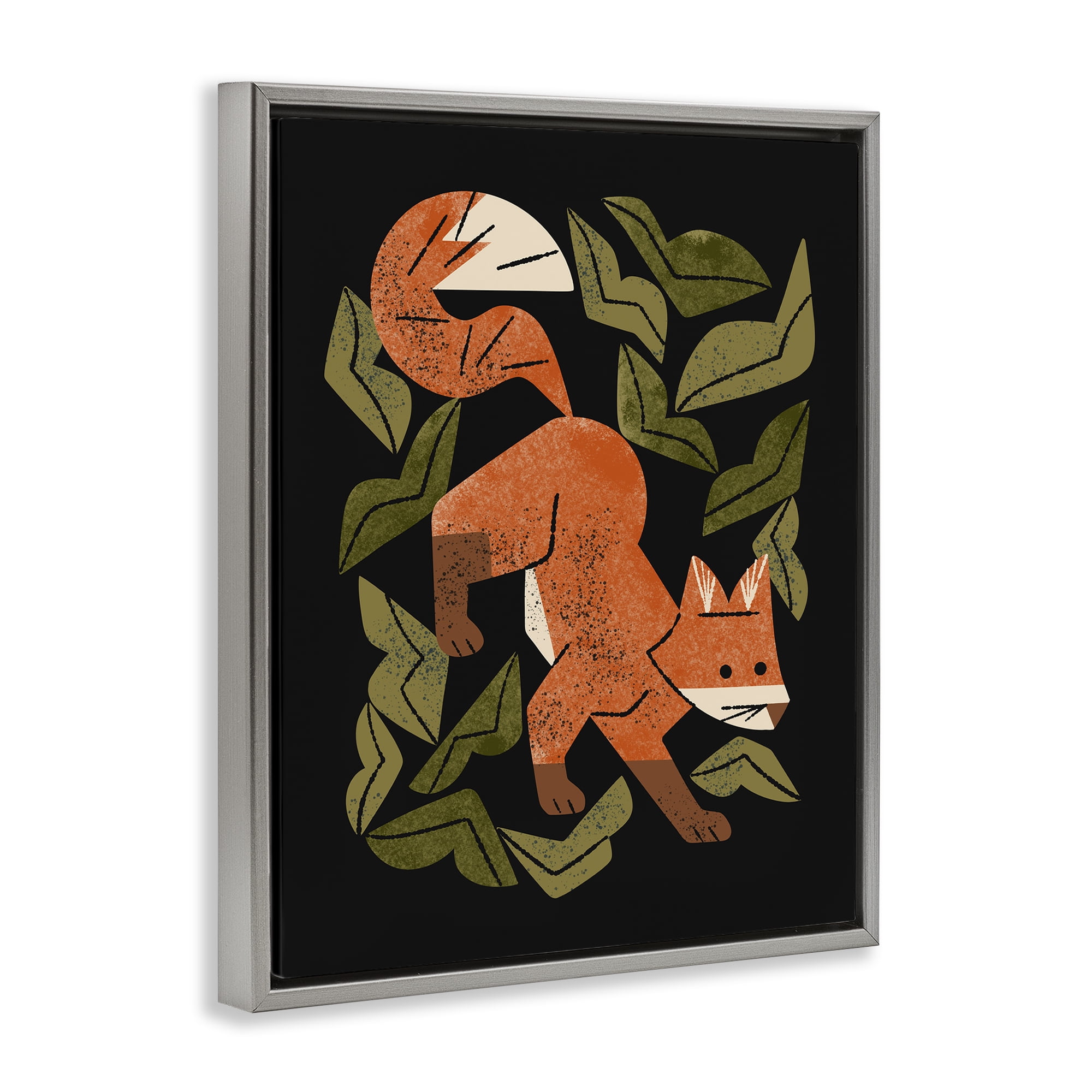 Stupell Industries Fox In The Brush Gray Framed Floater Canvas Wall Art, design by Renea L. Thull