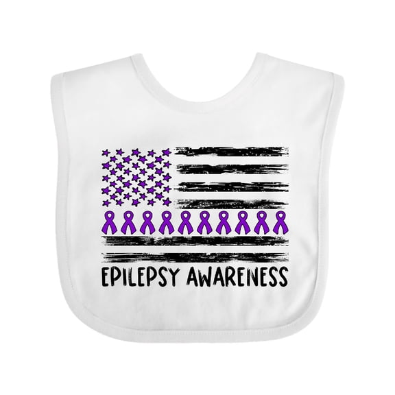 Inktastic Epilepsy Awareness Purple Ribbons and Flag Boys or Girls Baby Bib