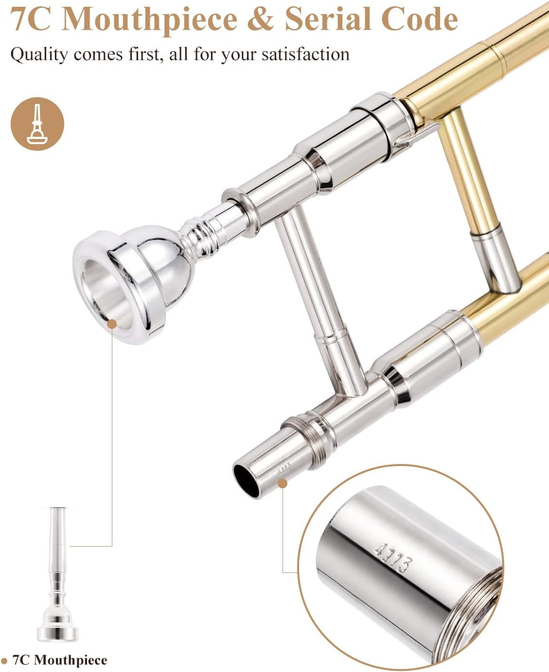 Eastar Bb Tenor Trombone for Beginners Students B Flat Brass Instrument, with Case, Mouthpiece, White Gloves, Cleaning Kit, Gold