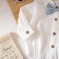 thumbnail image 6 of Ulanda Fall Outfit Newborn Baby Boy Gentleman Long Sleeve Bow Tie Romper Plaid Suspender Pants 2Pcs Christmas Clothes Set (Light Blue, 3-6 Months), 6 of 6