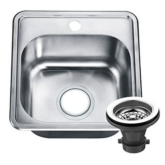 WellsSinkware 22 Guage Stainless Steel Rectangular Single Bowl Topmount Kitchen Bar Sink Package CMT1515-6-1-Stainless Steel Kitchen Sink With AccessoriesGreat RV,Home office