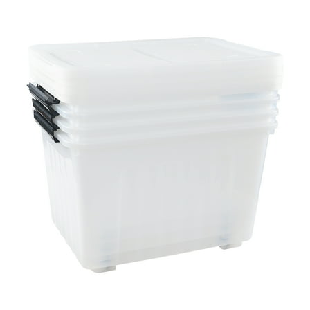 Julyeen 42 L 4 Packs Clear Large Storage Bin with Wheels, Plastic Latching Boxes with Lid