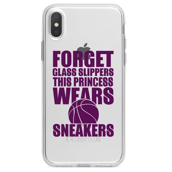 DistinctInk Clear Shockproof Hybrid Case for iPhone XR (6.1" Screen) - TPU Bumper Acrylic Back Tempered Glass Screen Protector - Forget Glass Slippers Princess Wears Sneakers