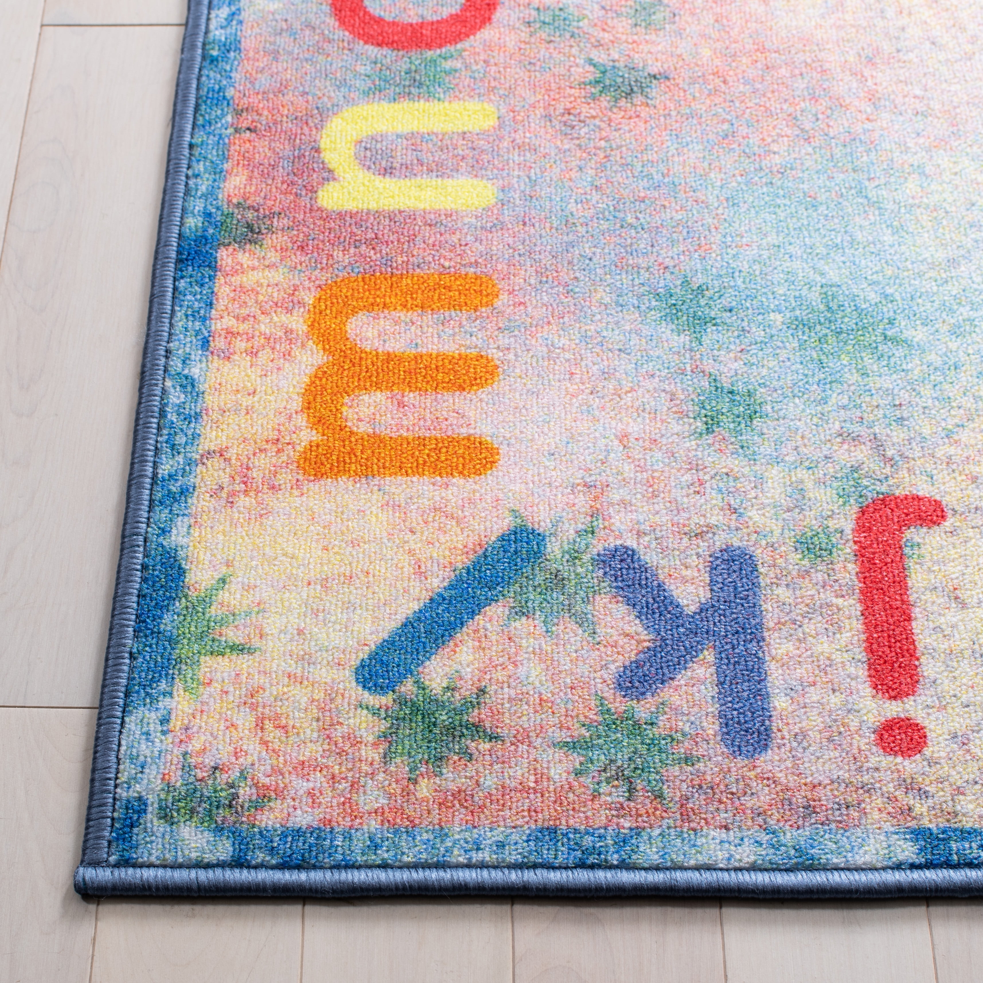 SAFAVIEH Kids Playhouse Alphabet Numbers Shapes Machine Washable Area Rug, Blue/Orange, 6'7" x 9'