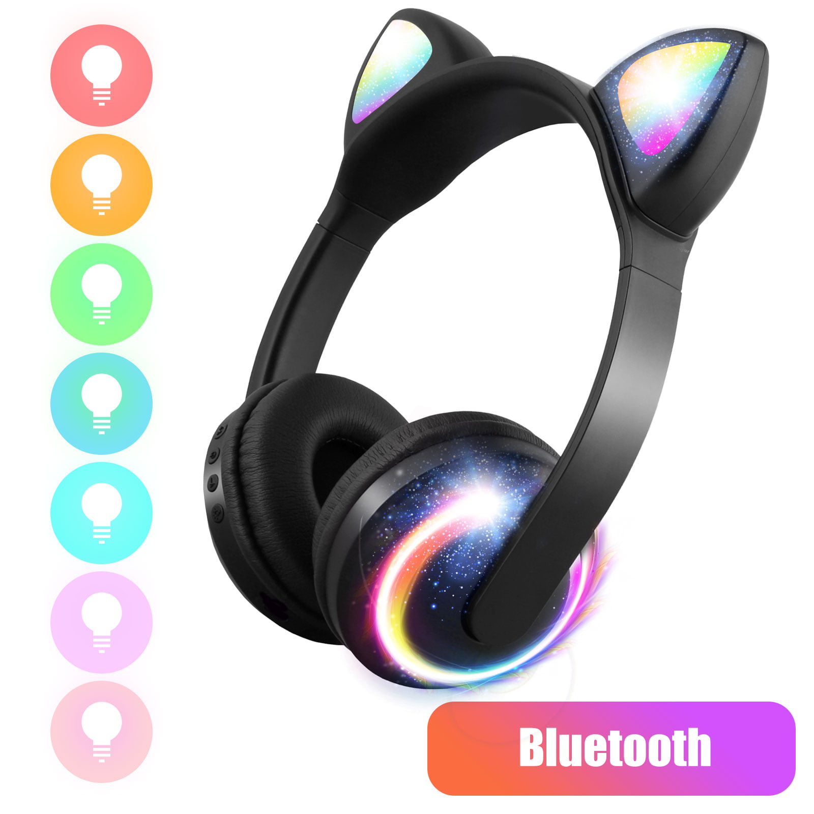 EEEKit Kids Headphones Over Ear Bluetooth Earphones with LED Glowing Cat Ears, Wireless &amp; Wired Mode Stereo Headsets with Volume Control, 3.5mm Aux Jack, for Girls Boys