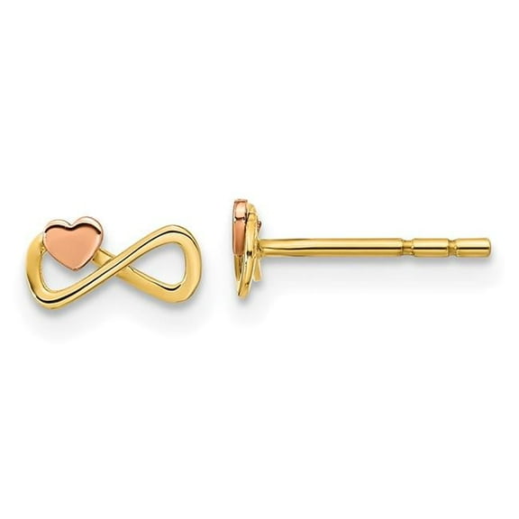 Finest Gold 14K Two-Tone Infinity with Heart Post Earrings