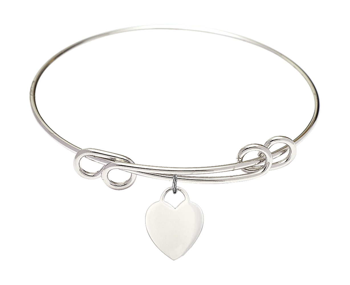 Heart Charm On A 8 Inch Round Double Loop Bangle Bracelet