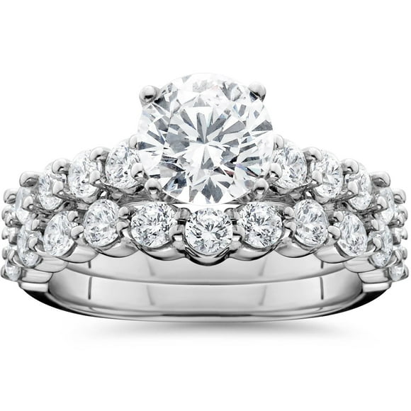 2 1/15ct Diamond Engagement Ring With Matching Wedding Band 14K White Gold