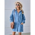 thumbnail image 3 of Women'S Oversized Denim Shirt Dress Button Up Lantern Long Sleeve Tiered Frayed Hem Mid Jean Dress Light Blue S, 3 of 8