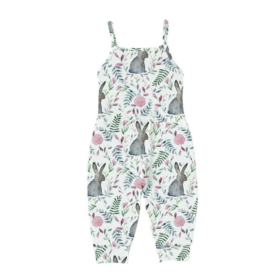 Penkiiy Toddler Kids Boys Girls Summer Easter Fashion Cute Flowers Print Suspenders Romper Jumpsuit Newborn Baby 2 Years Gray on Clearance