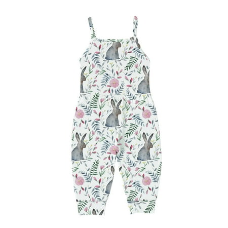 

Toddler Girls Kids Jumpsuit One Piece Floral Dinosaur Playsuit Strap Romper Summer Outfits Clothes with Pocket