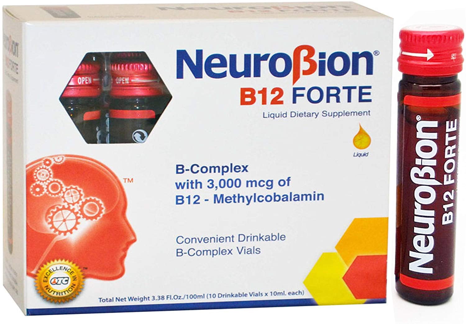 MT44 Neurobion B12 Forte, 10 Drinkable Vials, 3000 mcg Methylcobalamin,  Liquid Supplement - Walmart.com