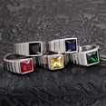 thumbnail image 3 of PAMTIER Men's Stainless Steel Silver Plated Minimalism Jewelry Square Yellow Gemstone Wedding Ring European and American Style Size 7, 3 of 4