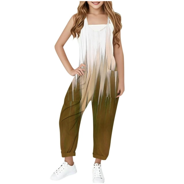 MKOSPLRT One Piece Jumpsuits for Girl V Neck Spaghetti Strap Overalls Color Block Lounge Harem Long Jumpsuits Summer Jumpers with Pokcets