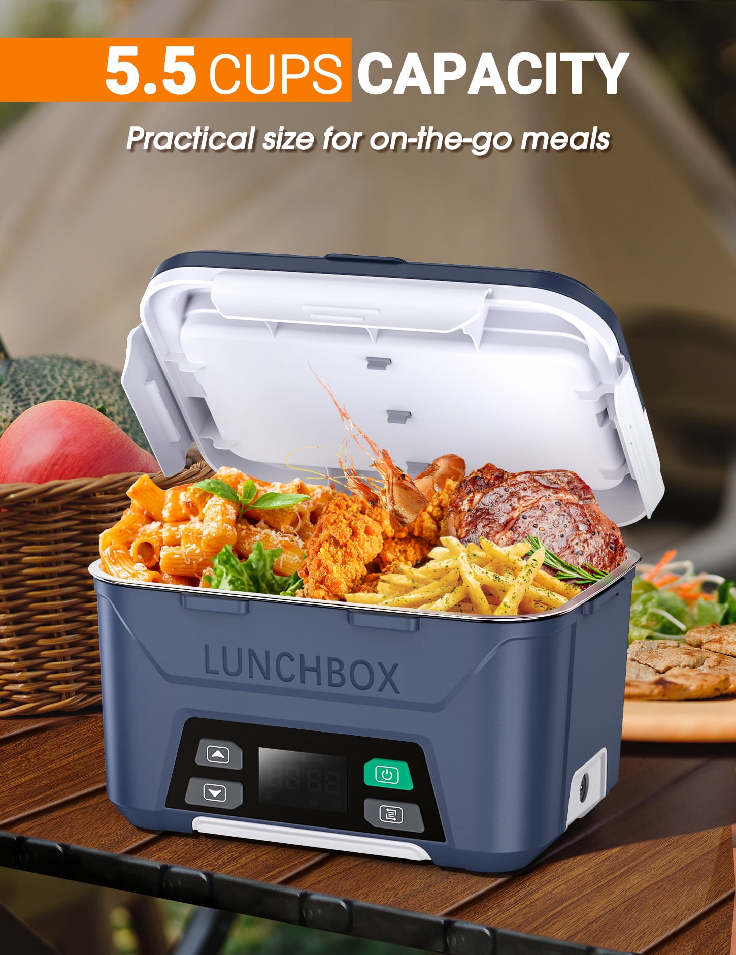 MPOW Cordless Electric Lunch Box, Heated Lunch Box Battery Powered with Automatic Scheduled Heating, 5.5 Cups Capacity, with Removable Tray Divider, Dishwasher Safe, for Hot Meals Anywhere