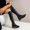B_ Black, variant on Sunflower Floral Print Mid Calf Boots for Women, Chunky Block Heel Round Toe Solid Fall Daily Fashion Booties Black 35