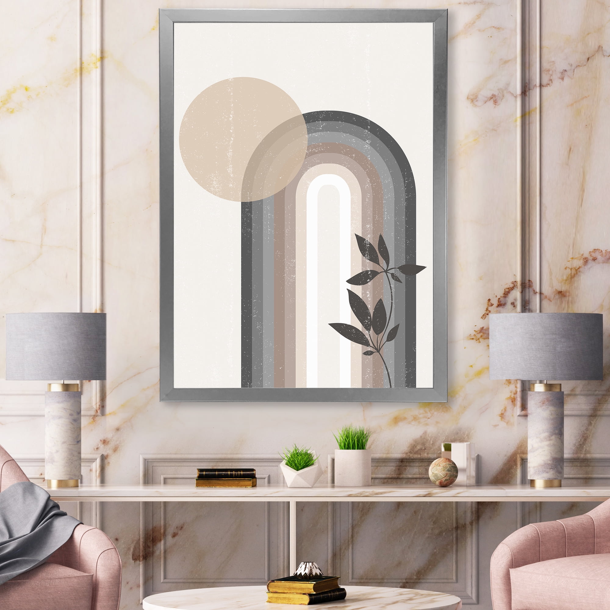 Designart 'Abstract Rainbow Moon and Sun In Earth Tones III' Modern Framed Art Print
