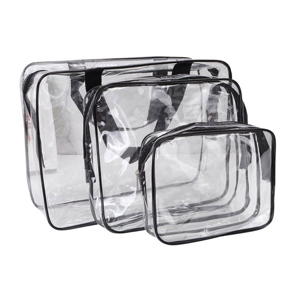 Tignapoo Versatile Small Black PVC Storage Pouch - Transparent Multi-Purpose Makeup and Toiletry Bag with Zipper Closure, Easy to Clean and Carry for Travel or Daily Use