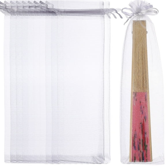 YEAHIBABY Aokwawaliy 50pcs Organza Drawstring Bags for Hand Fans Candy Jewelry Party Wedding Favors Clear Pouches (White)