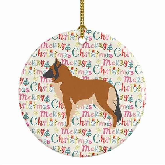Belgian Tervuren Merry Christmas Ceramic Ornament 2.8 in x 2.8 in